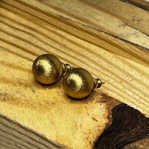 Vintage Gold Tone Ball Stud Earrings Brushed Finish